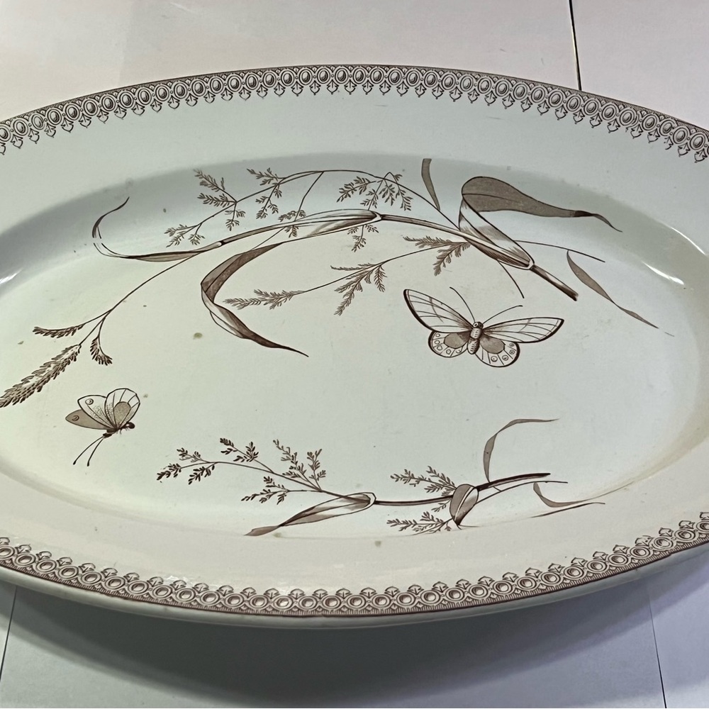 T&R Boote Brown Transferware Platter Antique Large platter Butterfly Butterflies